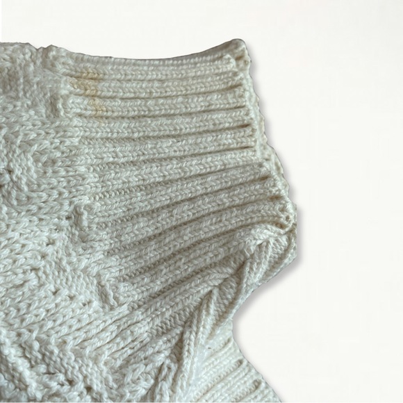 Vintage 80s 90s Checkpoint 3D Textured Chunky Knit Crewneck Sweater Cream - Picture 12 of 12